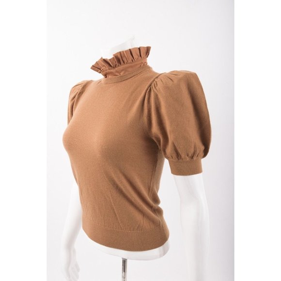 Alice & Olivia Womans Knit Sweater Top Shirt Size S Puff Sleeve Camel Brown NWT - Picture 3 of 7